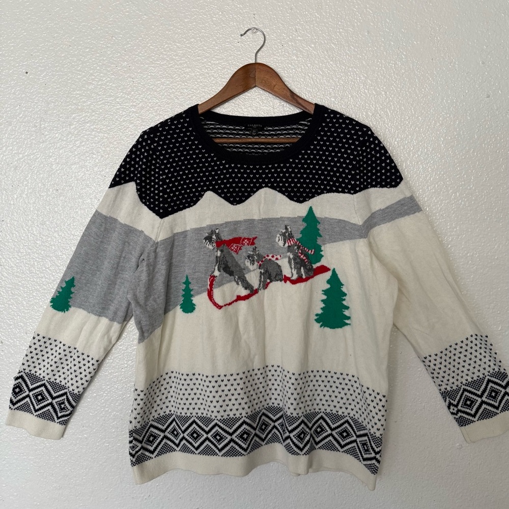 Talbots Women’s Christmas dogs Navy and White Knit Sweater size 2X plus